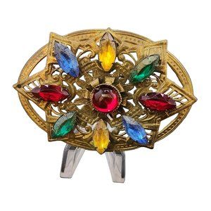Vintage Multicolor Glass Brooch (A3958)